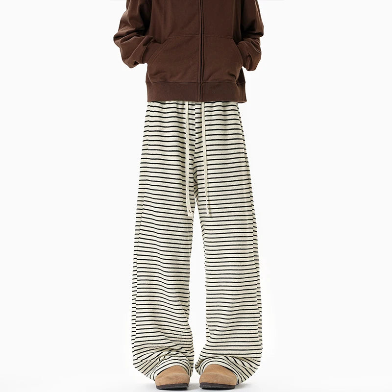 Threebooy Black Casual Pants Men Fashion Retro Striped Pants Men Streetwear Hip-hop Loose Wide Leg Pants Mens Trousers Large Size 4XL