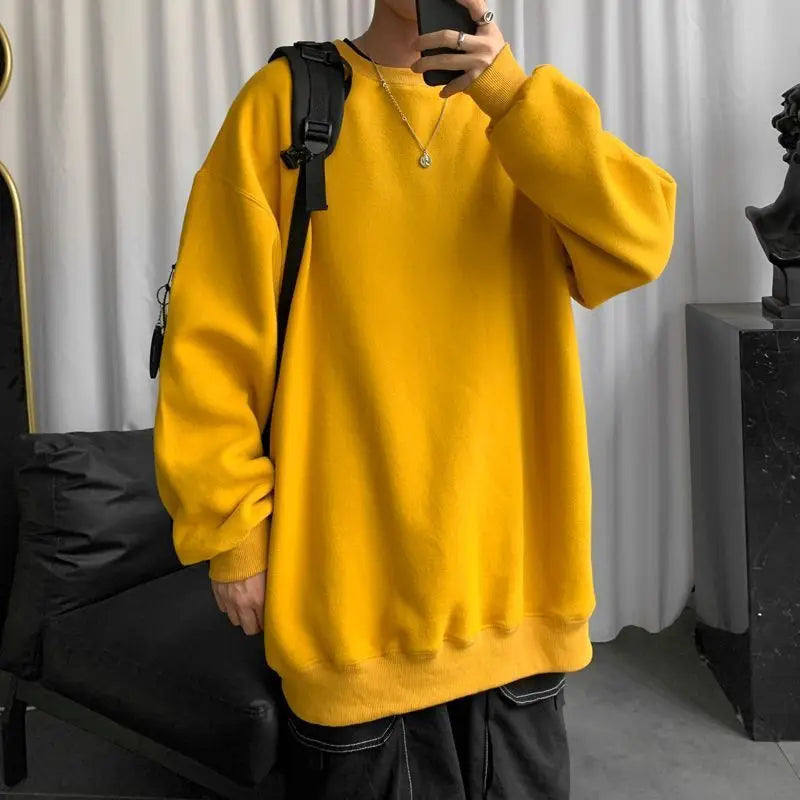 Threebooy Spring Autumn Heavyweight Trendy Brand Long-sleeved T-shirt Men's Velvet Thickened Top Loose Sports Bottoming Youth Sweatshirt