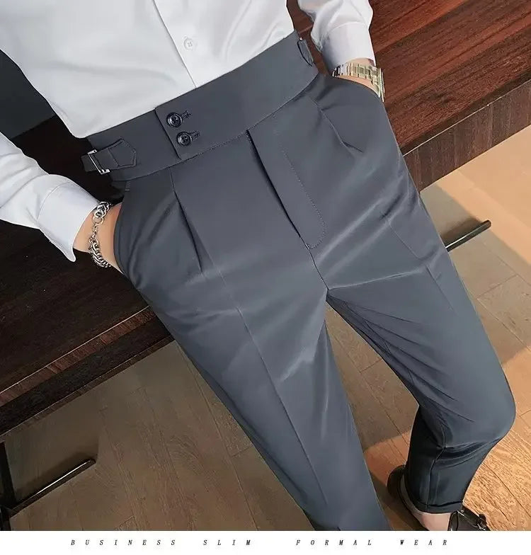 Threebooy Nadir Coffee Color Men's Trousers Classic Trendy Paris Button Single Pleat Slims Smooths Your Silhouette Business Casual Pants