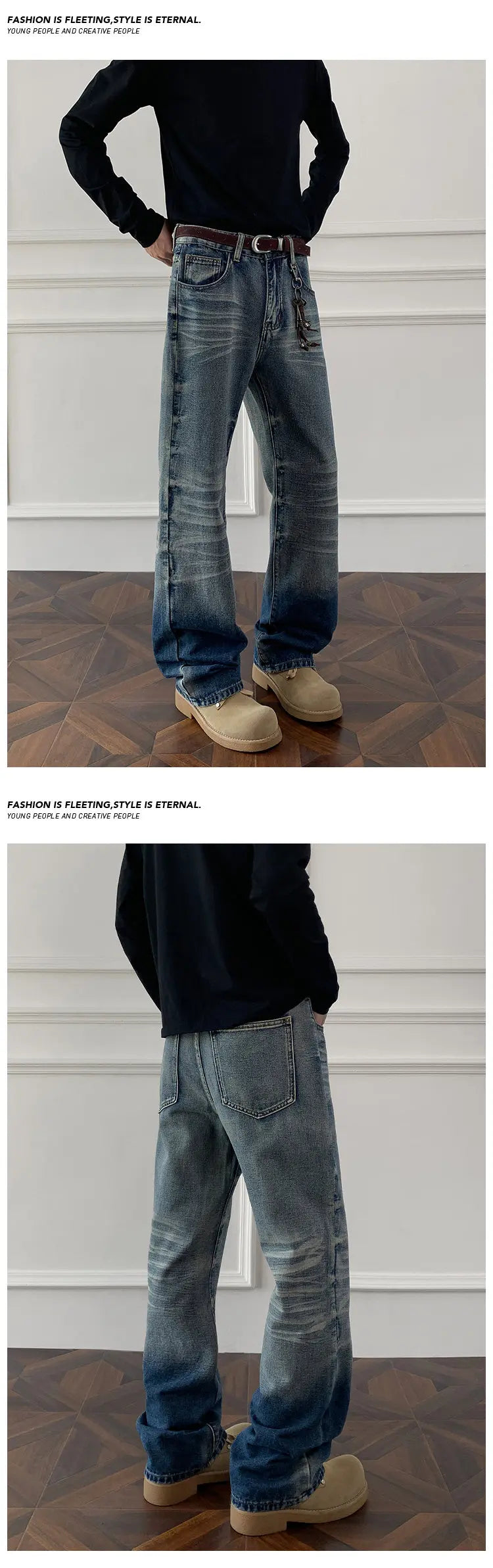 Threebooy Mens Straight Leg Jeans Business Casual Vintage Blue Denim Pants for Middle Aged Man Classic Fit man trousers