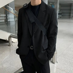 Threebooy  Plus Big Size Coat Long Men's Suit Jackets Oversize Male Blazer Black Clothing Menswear Premium Korean Style Clothes