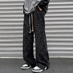 Threebooy  Tie-dye Casual for Men's American High Street Trendy Brand Straight Wide-leg Versatile Sports Pants