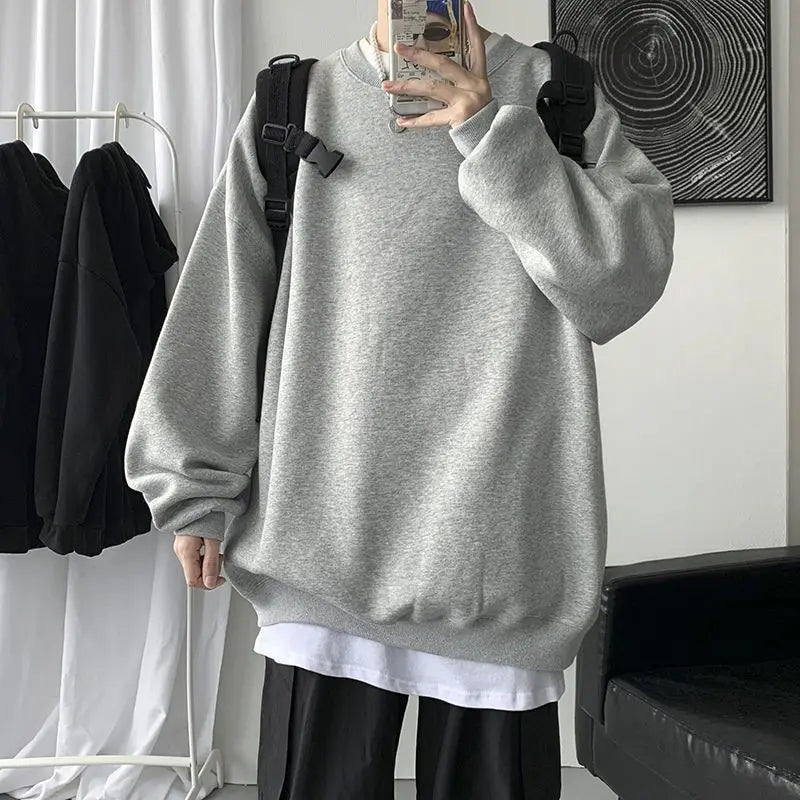 Threebooy Spring Autumn Heavyweight Trendy Brand Long-sleeved T-shirt Men's Velvet Thickened Top Loose Sports Bottoming Youth Sweatshirt