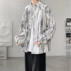 Threebooy Stand Collar Tie-dye Shirt Men Handsome Long Sleeve Men's Clothing Spring Autumn Korean Loose Streetwear Casual Shirts