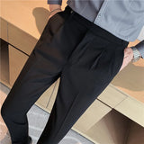 Threebooy High Quality Men's Suit Pants British Business Dress Pants Casual Office Wedding Trousers Black Gray Streetwear Costume Homme