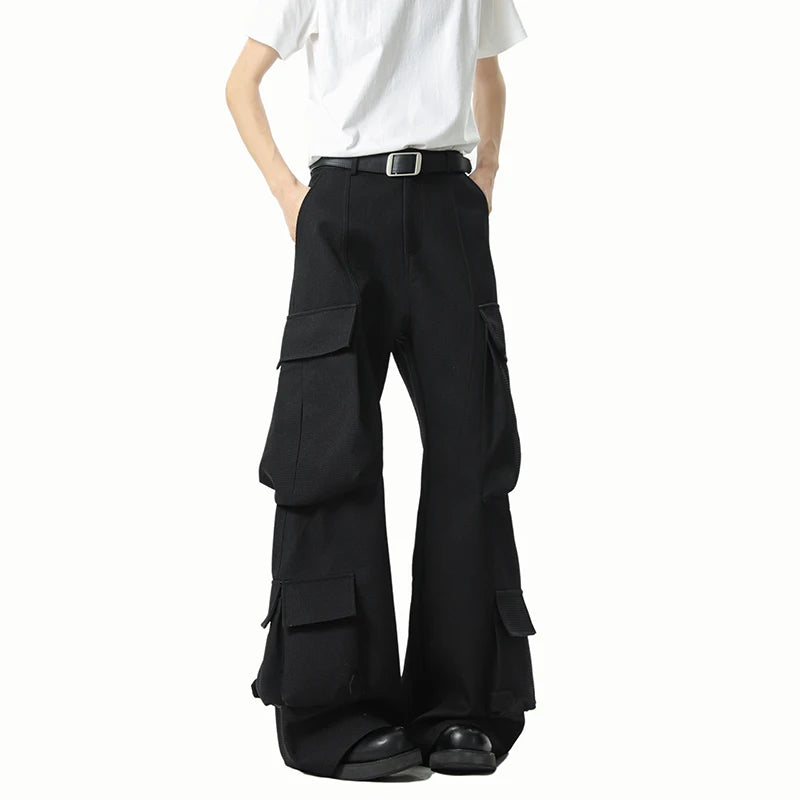 Threebooy Men Loose Fit Cargo Pants Workwear Trousers Multi Pocket Outdoor Casual Joggers Streetwear Hip Hop Drop Crotch Trousers for Men