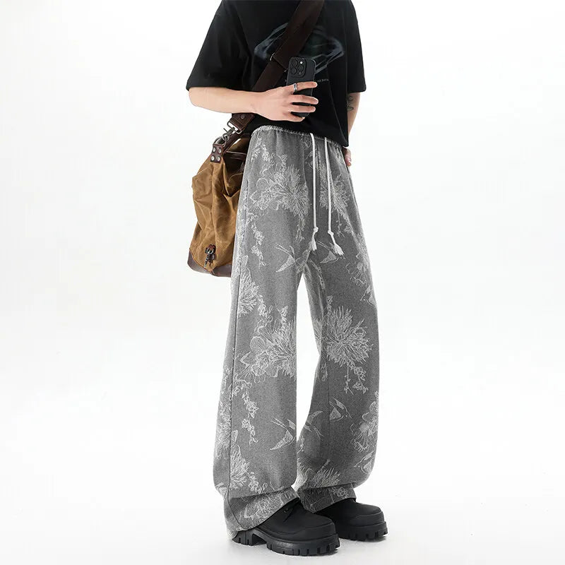 Threebooy  Streetwear Jeans Unisex Straight Loose Fit Fashion Trendy Print Design Urban Casual Pants Unique Style Streetwear Denim Trousers