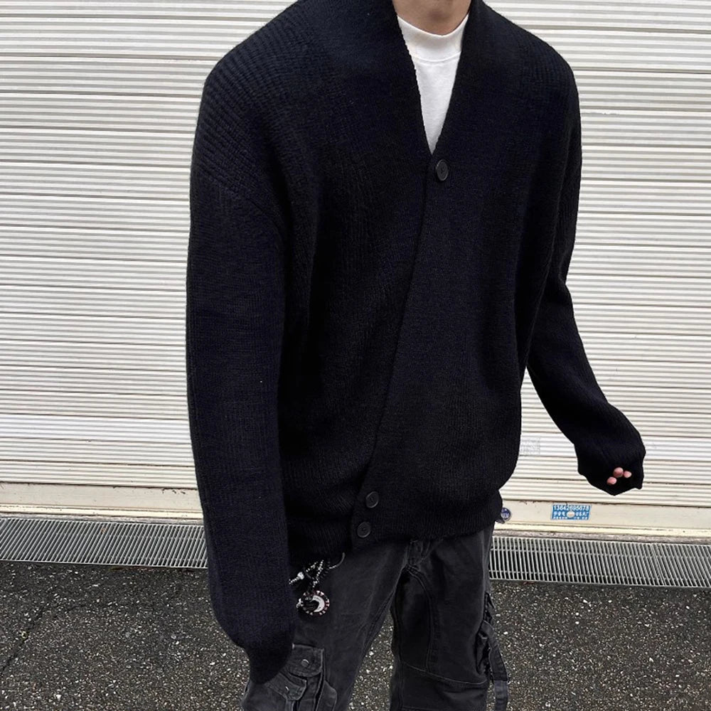 Threebooy Mens Sweater Irregular Knitted Sweater Genderless Dark Style Streetwear Campus Performance Simple Long-Sleeve Top Unisex