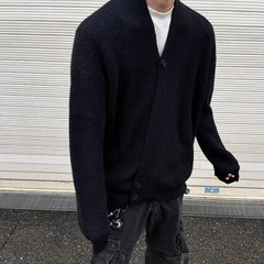 Threebooy Mens Sweater Irregular Knitted Sweater Genderless Dark Style Streetwear Campus Performance Simple Long-Sleeve Top Unisex