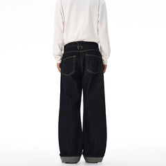 Threebooy Non-fading Original Color Jeans Men's High Quality Loose Straight Denim Pants Classic American Retro Wide Leg Autumn Trousers
