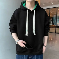 Threebooy Male Clothes Hoodies Sweatshirt for Men Green Solid Hooded Loose Simple One Piece Free Shipping Offers Overfit Autumn Warm Emo S