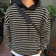 Threebooy New Y2k Striped Sweater Men'S Autumn And Winter Hooded Knitted Pullover Top Casual Loose Lazy Wind Men'S Coat