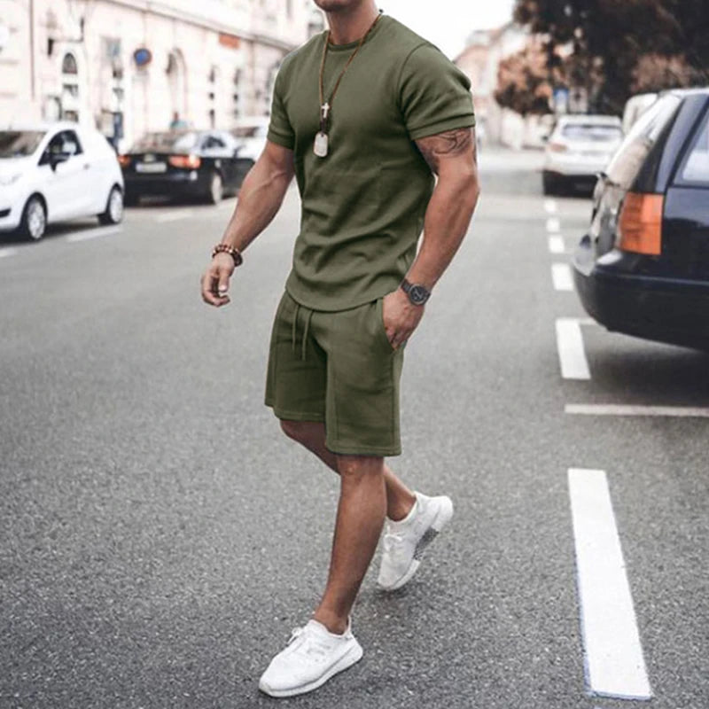 Threebooy  Men's Tracksuit Casual Cotton Short-sleeved T-Shirt Shorts 2-piece Suit 2025 Summer Sportswear Loose Men's Clothing Suit