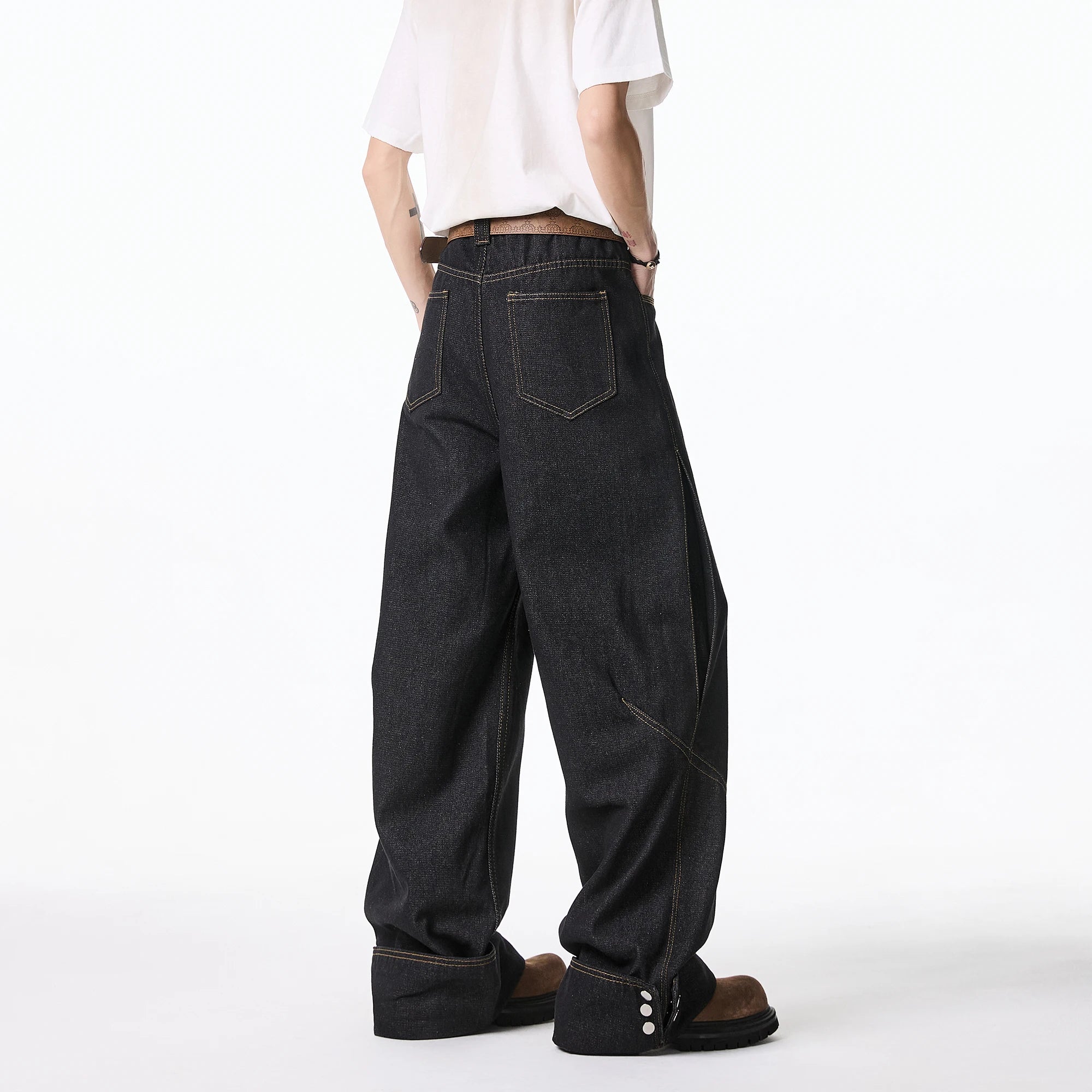 Threebooy  Floor jeans men Wide Leg Denim Pants Baggy Low Waist Boyfriend Jeans Personality design Loose Fit Jeans Cyber Grunge Streetwear