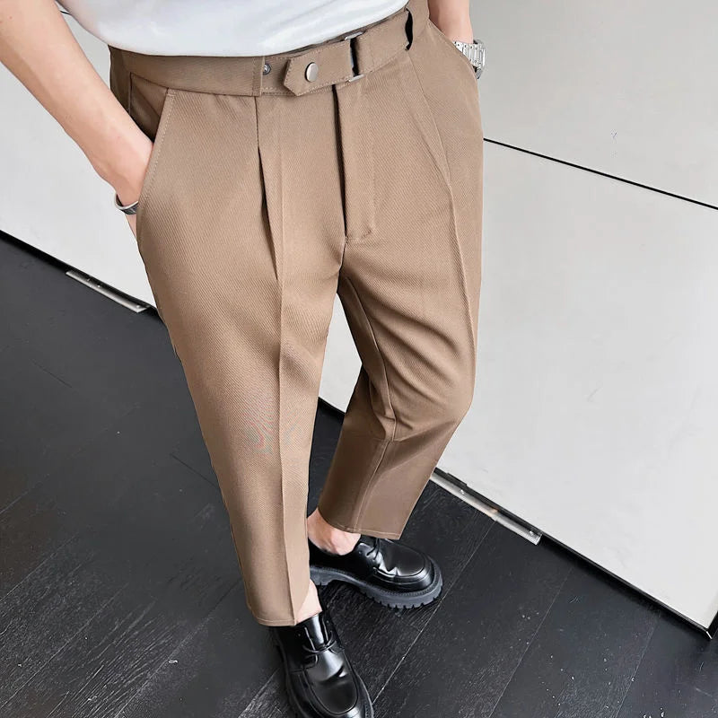 Threebooy Men's Business Design Cotton Casual Pants Formal Silk Fabric Trousers Slim Fitting Korean Youth Suit Pants Plus Size 28-36