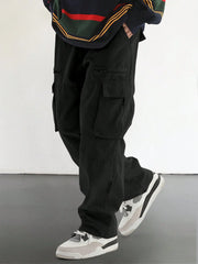 Threebooy  Men's Drawstring Trendy Flap Pockets Cargo Pants