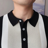 Threebooy  Vintage POLO Shirt Men Stripe Patchwork Knitting Casual Lapel Pullover Summer Fashion Men Short Sleeve Slim POLO Shirt 3XL