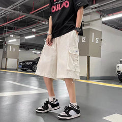 Threebooy Men's Cargo Shorts Solid Male Bermuda Short Pants Black with Draw String New In Fashion Vintage Luxury Baggy Jorts Homme Xl