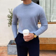 Threebooy  Men's Korean Autumn and Winter Slim Warm Base Sweater Solid Color Half Turtleneck Sweater Trend