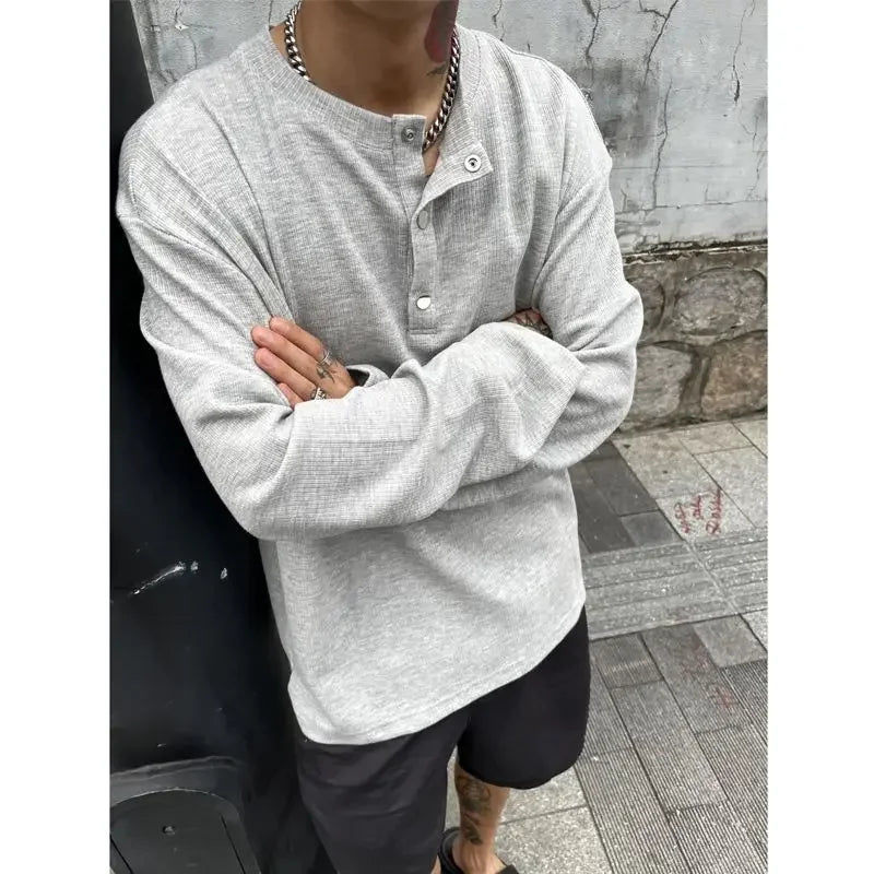 Threebooy  Big Size Unicolor T Shirts for Men Baggy Pullover Plain Oversize Male Clothes Long Sleeve Tops Polyester It Elasticity Japan Y2k