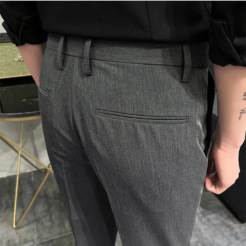 Threebooy  British High Waist Straight Pants Men Social Trousers Pant Italian Mens Formal Pant Pantalones Hombre Dress Ankle Pants 38