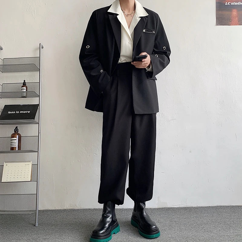 Threebooy Stylish New Metal Button Men Blazer Lapel Long Sleeve Party Streetwear Fashion Casual Suits Men Korean Suit Jacket Coats