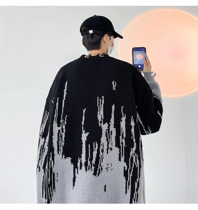 Threebooy Hip Hop Ripped Punk Knitted Sweaters Men Oversized Harajuku Streetwear Sweaters Winter Couples Fashion Knit Pullovers Tops