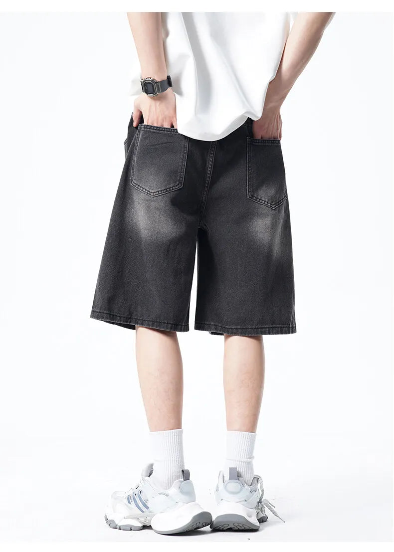 Threebooy Mens Denim Shorts Elastic Waist Drawstring Washed Classic Casual Summer Streetwear Vintage Stonewash Comfort Fit 2025 Fashion