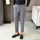 Threebooy Man Slim Suit Pants Casual Business Trousers Fashion Men Formal Wedding Dress Pants Street Wear Male Clothing Black Gray