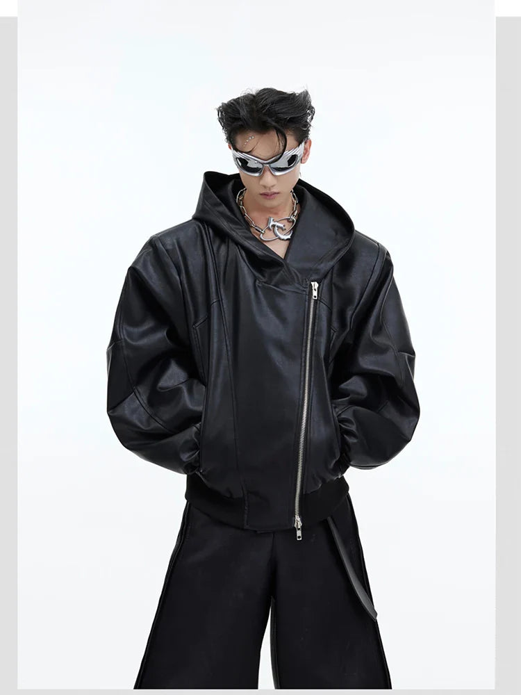 Threebooy Men's Maverick Hooded Faux Leather Jacket
