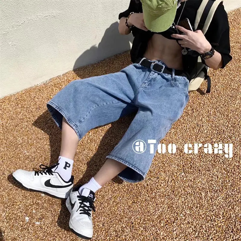 Threebooy  Multi-pockets Cargo Pants Summer Short Jeans Breeches Hip Hop Streetwear Baggy Denim Shorts Casual Wide-leg Capris Pants 5XL-M