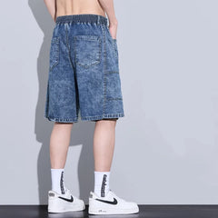 Threebooy  Summer Men's Ice Silk Denim Shorts American Fashion Brand Loose Straight Leg Comfortable Casual Five Quarter Pants