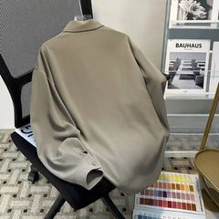 Threebooy Korean High-end Long-sleeved Shirt Men's Solid Color High-end Droop Top Spring and Autumn Loose Handsome Shirt Chic Streetwear