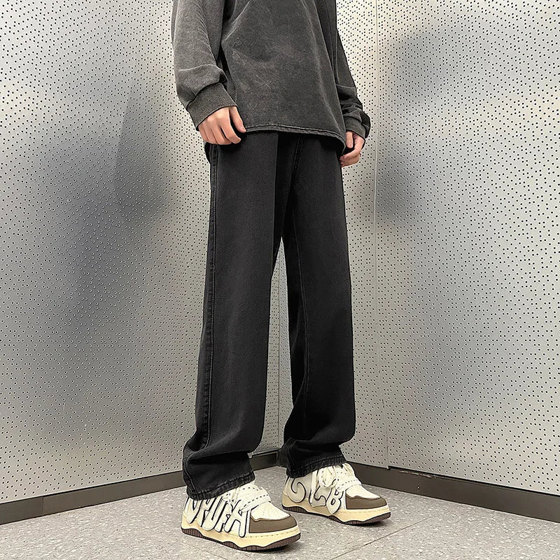 Threebooy  5 Colors Fashion Korean Baggy Pants Men Spring Autumn New Loose Straight Jeans Elastic Waist Wide Leg Casual Pants Men's Clothes