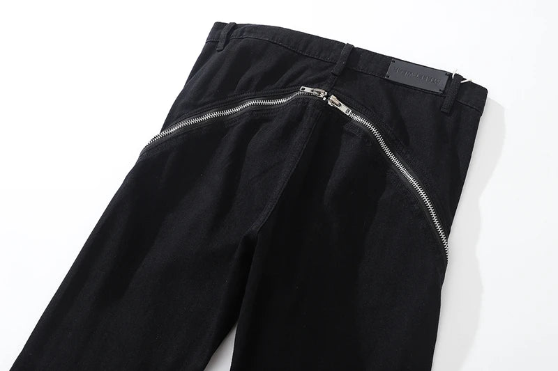 Threebooy Harajuku Sashes Zipper Decorate Vibe Style Black Cargo Pants for Men High Street Straight Casual Baggy Oversized Unisex Trousers