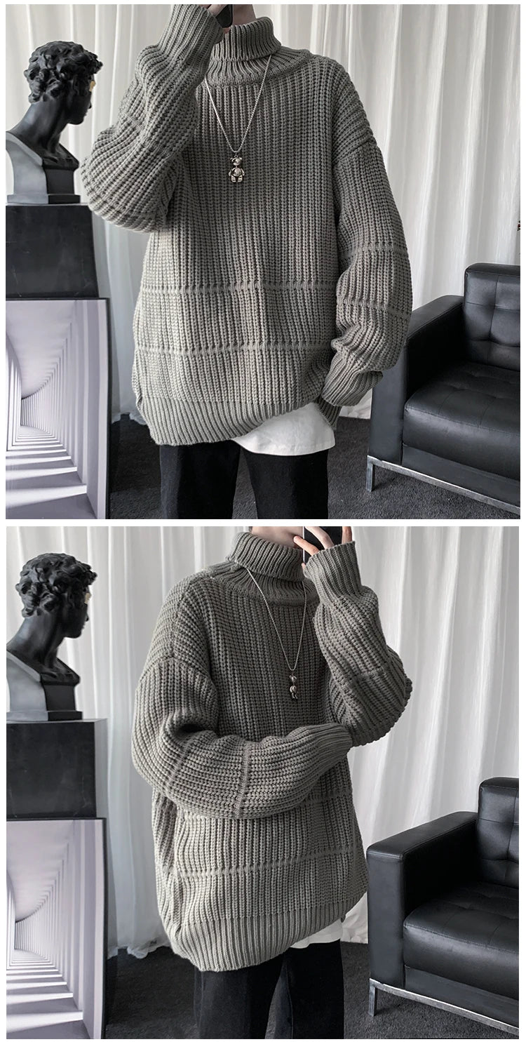 Threebooy Autumn Winter Mens Casual Turtleneck Pullover Men's Long Sleeve Rollneck Sweater Korean Style Fashion Warm Knitted Sweater