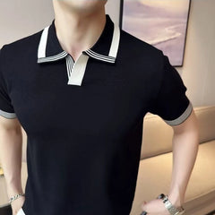 Threebooy  Japanese Retro Short-sleeved T-shirt Men's Polo Shirt Ice Silk Knitted Thin New Business Casual T-shirt Top