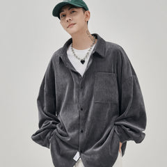 Threebooy Oversized Shirt For Men Streetwear Men's Corduroy Long Sleeve Shirts Harajuku Korean Shirt Unisex Fashion Clothing