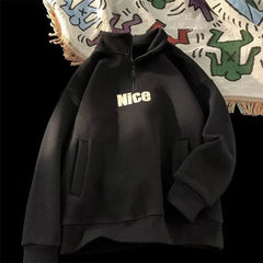 Threebooy  Half Turtleneck Zipper Sweatshirt Men's Spring High Street American Retro Jacket Design Niche High-end Trend Spring Autumn Top
