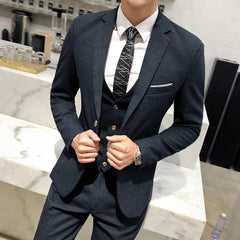 Threebooy (Jacket+Pants+Vest) Men Plaid Suits with Male Business Blazer Slim Fit Wedding Male Groom Tuxedos Suit Prom Costume Homme