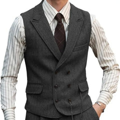 Threebooy  Men Vest Brown Suede Leather Gentleman Business Waistcoat Vintage Regular Slim Business Banquet Men Suit Vest