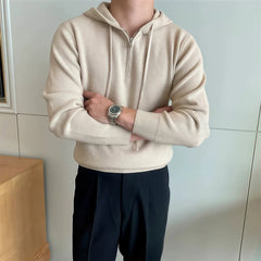 Threebooy  New British Leisure Men's Hooded Sweater Trendy Zip-up Preppy Style Slim-fit Long Sleeve Hoodies Casual Vintage Warmth Knitwear