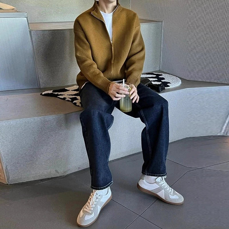 Threebooy  New Japanese Popular Men Cardigan Jacket Luxury Trendy Turtleneck Knitted Zip-up Long Sleeve Sweater Coat Premium Knitwear M-3XL