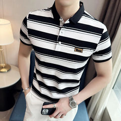 Threebooy New Summer Men Classic Striped Polo Mens Cotton Short-Sleeved Embroidered Business Casual Hot Polo Shirt Male S-4XL