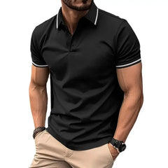 Threebooy  Summer Men Polo T-Shirt Men Casual Polo Shirt Male Short Sleeves Tops Tees Men Stripe Pattern Print Button T Shirt