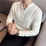 Threebooy  British Style Men's Summer Casual Long Sleeve V-Neck T-Shirts/Male Slim Fit High Quality T-Shirt Tees Plus size S-4XL
