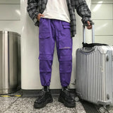 Threebooy Purple Men Cargo Pants Spring Loose Hip Hop Joggers Trousers Pockets Overalls Fashion Student Sweatpants Korean Male Streetwear