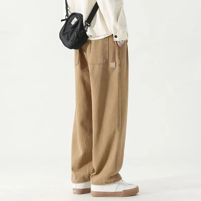 Threebooy  Spring Autumn Y2K Korean Style Vintage Harajuku Trousers Men All Match Loose Casual Wide Leg Workwear Pants Vintage Male Clothes