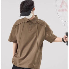 Threebooy  Men's Fashionable and Versatile Polo Shirt 2025 Summer Short-sleeved New Trendy Embroidered Collar T-shirt