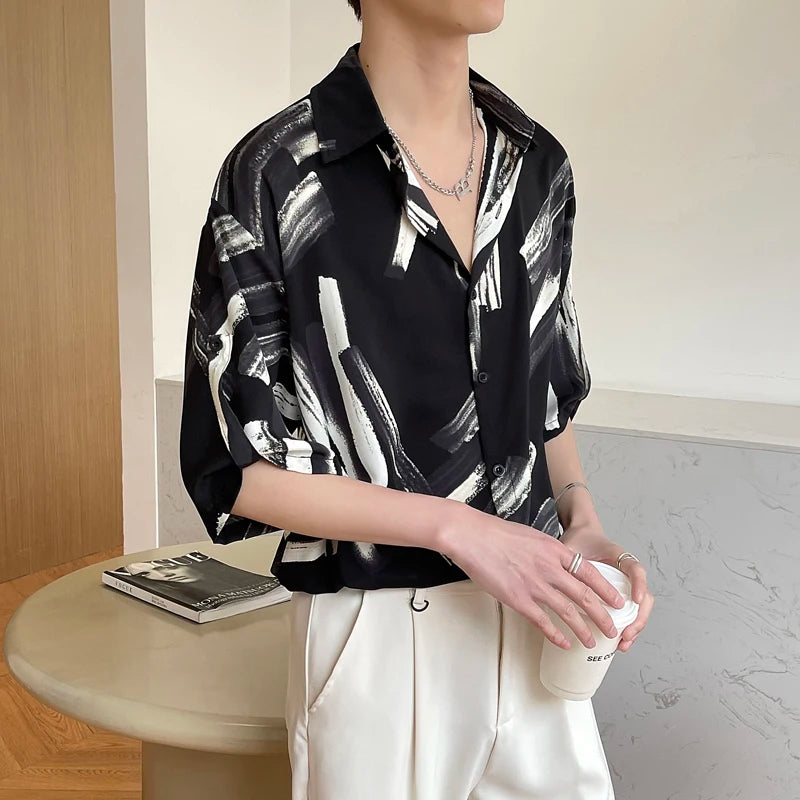 Threebooy Slim Fit Long Sleeve Printed Shirt Men Comfortable Trendy Fashion Youth Casual Stylish Top New Design Hot Sale Modern